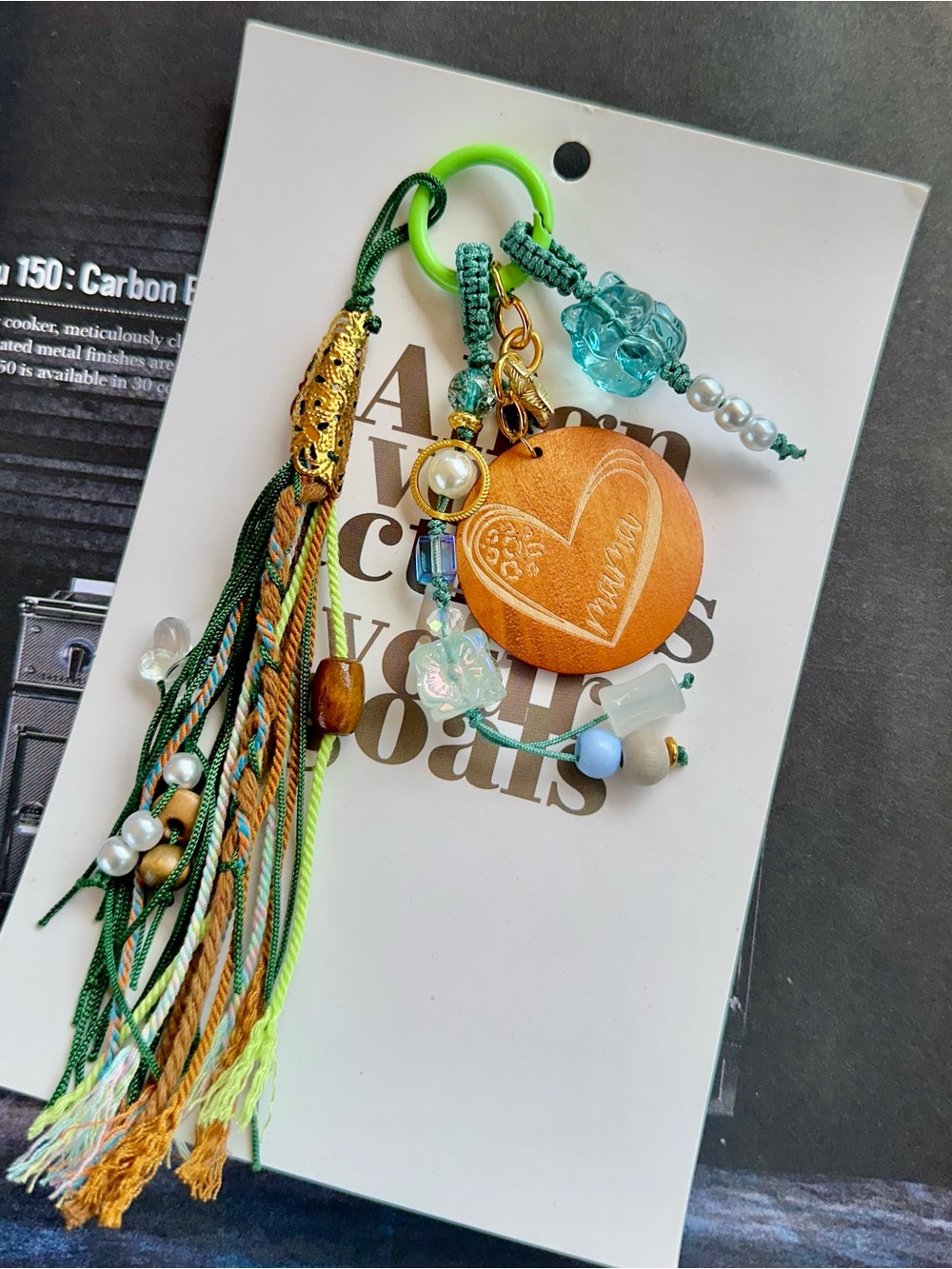 Handmade Vintage style Heart & cute Fox Bead Tassel Bag charm